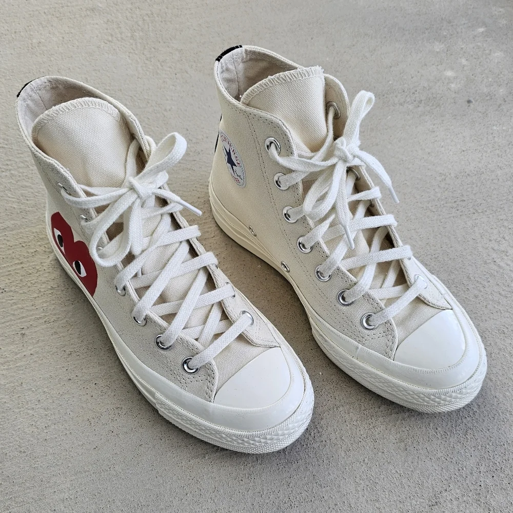 Comme des Garcons PLAY Cream Red Sneakers - Picture 4 of 16